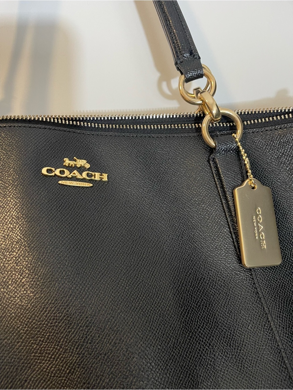 Coach Black Leather Tote with Gold Hardware and Tag - Picture 2 of 2